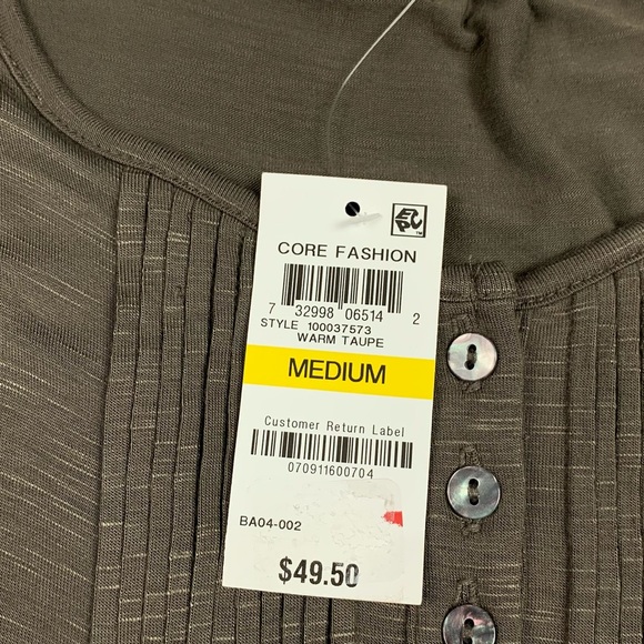 NWT Style Co Crew Neck Brown Long Sleeve Pleated Front Flowy Shirt Medium - Picture 6 of 12